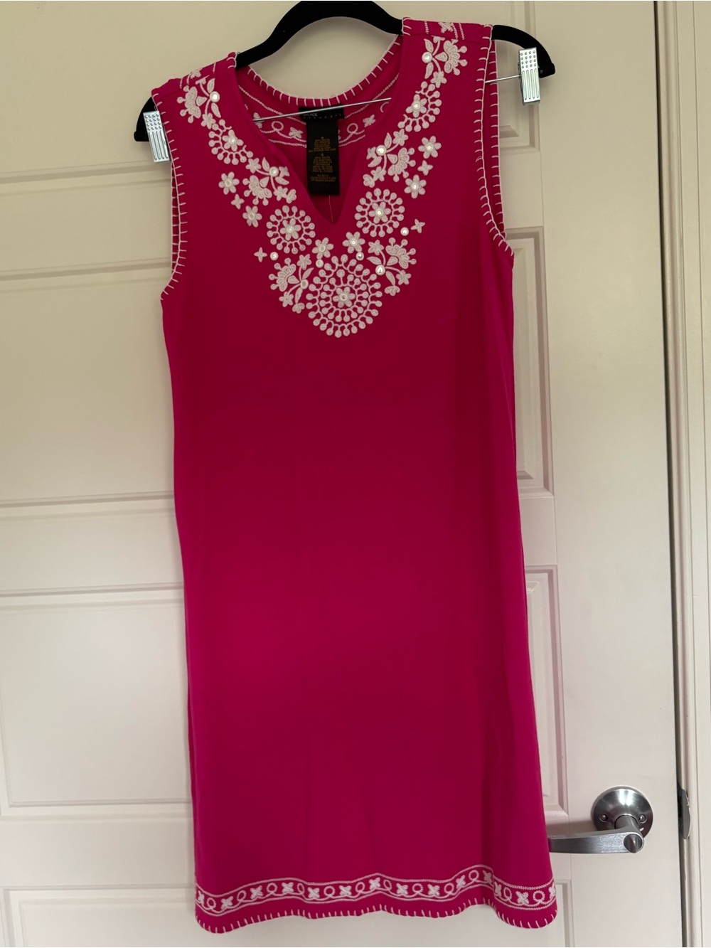 Grace Elements Fuchsia Embroidered Neckline Shift